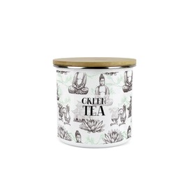 Purely Home Asian Style Green Tea Storage Canister - Continental Design Metal Enamel Medium Sized Food Storage Container