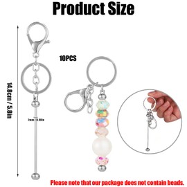 SIXHAOBU Pack of 10 Beads Key Chain Beads Key Chain Bars Beads Blanks Metal DIY Beads Key Chain Accessories for Jewellery Making Keychain