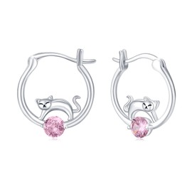 Animal Earrings Women's 925 Sterling Silver Cat Mermaid Ladybird Flamingo Dragon Owl Rabbit Hoop Earrings Animal Jewellery Gifts for Women Girls Children, Silver