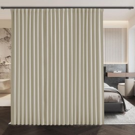 ABBRIGE Extra Wide Blackout Curtains Room Separator Soundproof - Floor to Ceiling Curtain for Ceiling Track or Rod with Hooks - Privacy Room Divider Curtains for Wall Ceiling Mount Track, 1 Panel