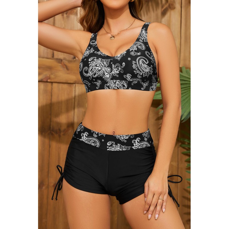 SHEKINI Women's 3-Piece Rash Guard Long Sleeve Swimsuits with Drawstring