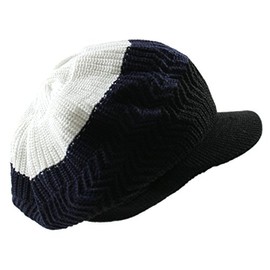 RW Knitted Cotton Rasta Slouchy Beanie Visor (White/Navy/Black)
