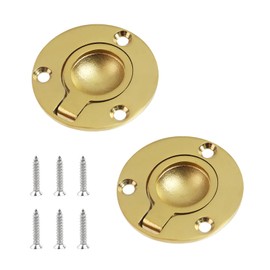 Oedema 2 Pcs Round Pocket Door Pull Stainless Steel Ring Drawer Handle Flush Mount Lifting Ring Boat Buckle Pull Handles with Screws for Cabinet Drawers Cupboard Dresser, Gold