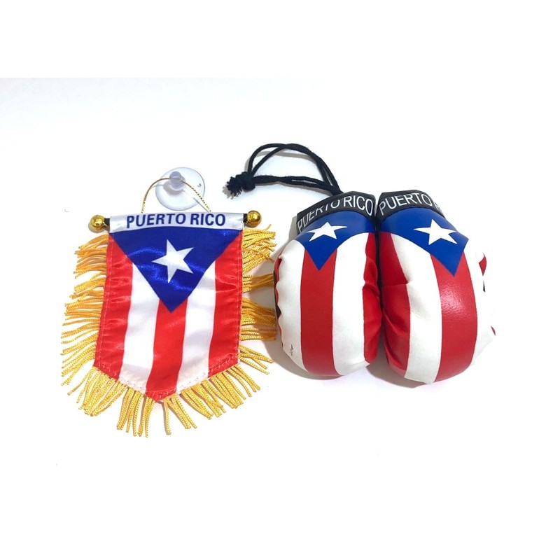 Puerto Rico window hanging car flag and boxing glove set