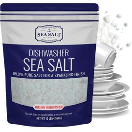 Dishwasher Salt, Natural Water Softener, Food Grade Coarse Sea Salt Compatible with Miele, Thermador, Whirlpool, & Bosch Dishwasher 10 lb