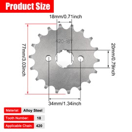 Tunejoy Motorcycle Engine Chain Sprocket 420 18T 20 mm Small Sprocket for 50cc 70cc 90cc 110cc Dirt Bike Pit Bike ATV Quad Motorcycle Mini Bike