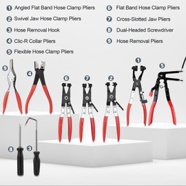 9PCS Hose Clamp Pliers, Long Reach Hose Clamp Tool Remover for Water Hose and Automotive Coolant Radiator Heater with Flexible Wire Long Reach Hose Clamp and Flat Band Pliers