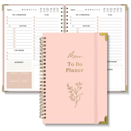 Cucoller Daily Planner Undated, Notebook with To Do List Task List Diary Spiral Pad 120 Pages/60 Sheets Notepads Hard Cover Daily Planning for Office School Organiser (Hot Pink)