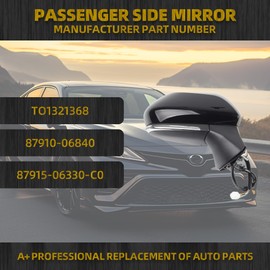 Dasbecan Right Passenger Side Door Mirror Assembly Compatible with Toyota Camry 2018-2024 Power Heated | Turn Signal Lights | Glass Blind Spot Detection | Manual Folding 7 Pins TO1321368 87910-06840