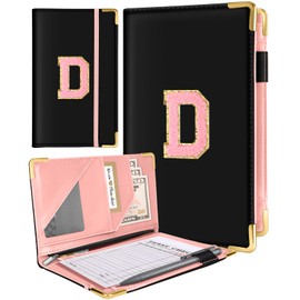 Slohif Server Book for Waitress Alphabet Serving Books with Zipper Pocket Accessories Leather Server Check Book Restaurant Waiter Wallet Server Booklet Ticket Book Holder Red D