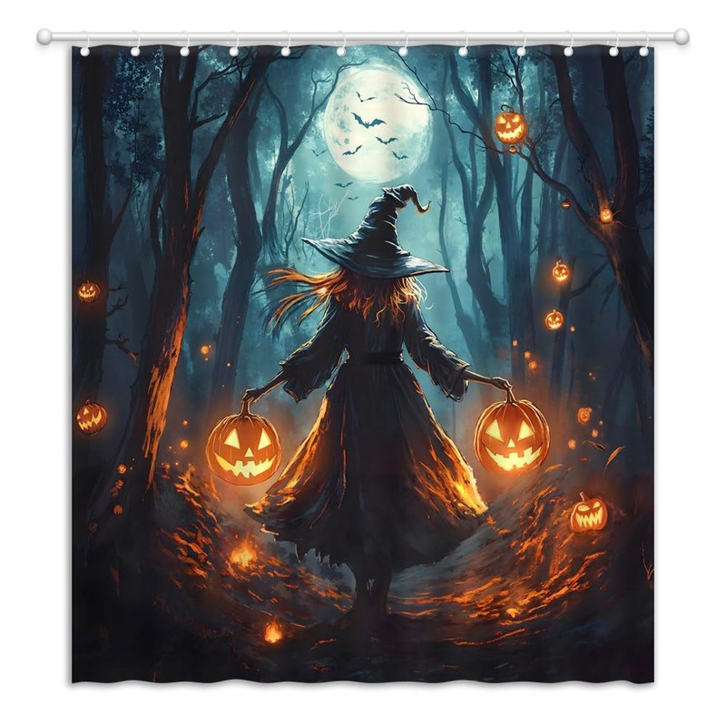 JEJOMEAG Halloween Witch Shower Curtain Spooky Bath Curtains Decoration