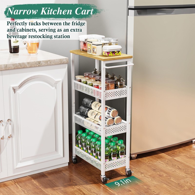OKZEST Utility Slim Storage Cart, 4-Tier Narrow Bathroom Organizers and
