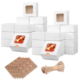 ALI2 Mini Kraft Paper Boxes, 50 Pcs Gift Packaging with Clear Window Boxes Soap Boxes for Homemade Soap, Present Holder for Candy Bakery Soap Making, Party Favors, 4 x 4 x 2.5 Inch (White 50pcs)