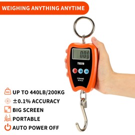 Outmate Digital Crane Scale 300kg/660lbs 200kg/440lbs with LED Handheld Mini Hanging Scale for Garage Farm Hunting Fishing Etc(200kg/Plastic Shell/Orange)