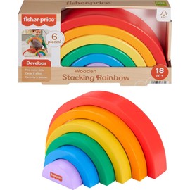 Fisher-Price Wood Toddler Toy Stacking Rainbow, 6 Colorful Wooden Pieces for Building Developmental Play Kids Ages 18+ Months