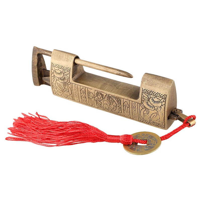9cm Traditional Chinese Door Lock Brass Antique Style 5cm Spacing