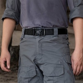 IDOGEAR Tactical Belt with Magnetic Quick-Release Buckle Military Style 1.5” Nylon Belt Loop and Hook Tail Fixation (Black, Large)