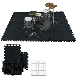 TroyStudio Thick Drum Rug Pad, 24 Pcs 11 x 11 x 0.32 inches Interlocking Sound Absorbing Rug, Non Slip Anti Vibration Sound Proof Floor Mats, Acoustic Carpet Blankets for Drum Set, Piano, Studio