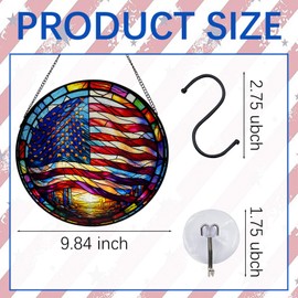 9.84'' American Flag Stained Glass Window Hanging, Patriotic Glass Suncatcher, Stylish Home Decor for Windows, Walls, Patriotic Event