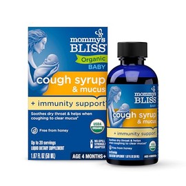 Mommy's Bliss Jarabe orgánico para la tos y moco del bebé + apoyo inmunológico, contiene hojas de agave y hiedra, más de 4 meses, 1.67 onzas líquidas