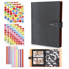 Giloty DIY Photo Album Black Cardboard Leather Waterproof Cover for Birthday, Wedding, Mother's Day, Valentine's Day (Black)