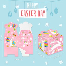 12pcs Easter Treat Boxes, Easter Gift Candy Boxes Bunny Paper Treat Box Easter Basket Candy Goody Cookie Box Holder with PVC Window for Party Favor Decor