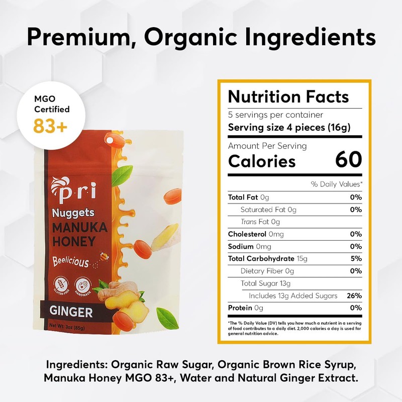 P.R.I Manuka Honey & Ginger Nuggets, Sweet and All Natural