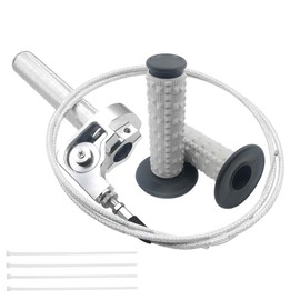 Motorcycle Throttle Assembly,7/8" Quick Twist Throttle Grips with Throttle Cable Aluminum Alloy Universal for CRF KLX SSR TTR 110 125 150 200 250cc Dirt Pit Bike ATV Mini Bike (Silver + Black)