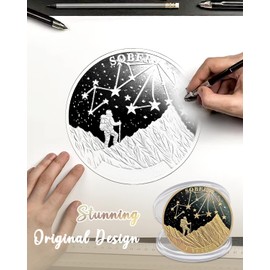 CHURYUML 3 Year Sobriety Coin - Three Year Sober Chip with Mountain and Starry Sky Design, Non-Religious AA Coins Recovery Medallions Sobriety Gifts for Women & Men Celebrating Sober Milestones