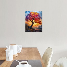 Tree of Life Paint by Numbers Kit for Adults Colorful Leaves Paintworks Artwork for Beginner Without Frame Stained Glass Styles Arts and Crafts DIY Drawing Colorful Hobby Kits(16x20in)