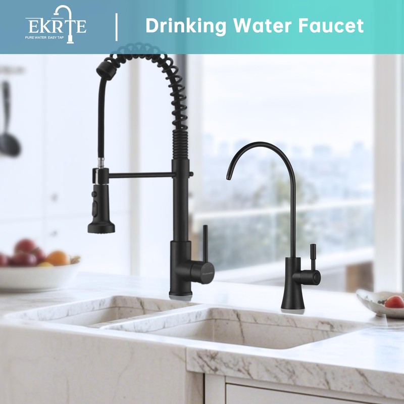 EKRTE Matte Black Drinking Water Faucet for Kitchen Sink, Brass