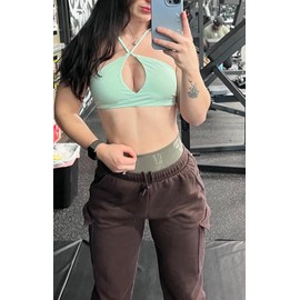 Aoxjox - brasier deportivo para mujer, sin espalda, acolchado Ariel Halter para yoga, sin mangas, Menta, L