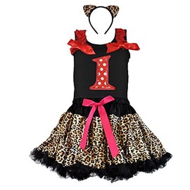 Birthday Girl Leopard Tutu - Age Number Tank Top - Leopard Headband 3 PCS Set (Age 1-Small)