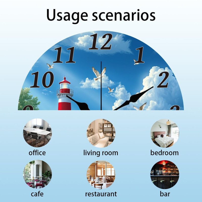 CHGCRAFT Ocean Lighthouse Wall Clock 12 Inch Battery Operated Wall