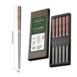 A·HOUSEWARE Copper Dragon Chopsticks Set Stainless Steel 316 Chop Sticks 5 Pairs Reusable Rose Gold Dinning Utensils Tableware Dishwasher Safe and Luxury Gift Box