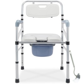 Bedside Commode, 4 in 1 Portable Toilet for Adults with Upgraded Oversized Bucket and Padded Seat, Adjustable Height Commode Toilet Chair Shower Chair for Elderly Handicap, 440LB.Weight Capacity