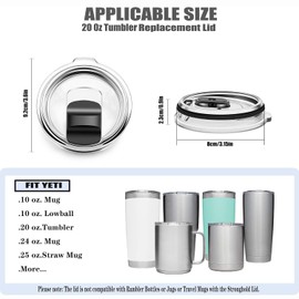 20 oz Tumbler Replacement Lids Compatible for YETI 20 oz Tumbler, 10/24 oz Mug and 10 oz Lowball, 2 Pack Travel Spill Proof Cup Lids Covers with Magnetic Slider Switch, BPA Free
