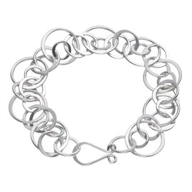 Silverly Women's 925 Sterling Silver Interlinking Ring Disc Hoop Polished Chain Bracelet, 22 cm