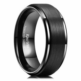 King Will BASIC Men's Womens Tungsten Carbide Ring 8mm Polished Beveled Edge Matte Brushed Finish Center Wedding Band 10.5