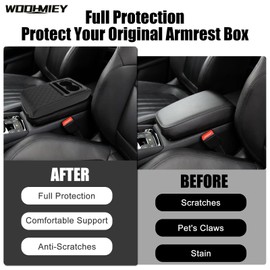 WODHMIEY Center Console Armrest Pillow, Faux Leather Car Armrest Box Pad, Universal Fit Arm Rest Cushion for Cars, SUVs, Trucks with Cup Holder, Preventing Arm Fatigue for Long Journeys(Black Model)