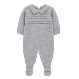 Lilax Infant Baby Romper Long Sleeve Solid Knit Sweater Jumpsuit One-Piece Outfit for Boys and Girls (Gray, 3-6 Months)