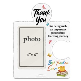 Teacher Appreciation Gifts for Women Men, Thank You Teacher Gifts from Student, Thanksgiving Christmas Graduation Birthday Gift for Teachers, Acrylic Puzzle Picture Frame, 4 x 6 Inch Photo