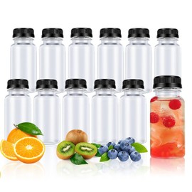 12 Pcs Plastic Juice Bottle, Reusable Drink Containers, For Juice, Milk, Smoothie And Other Drinks, With Black Lid, 3 OZ