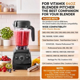 64oz Low-Profile Blender Pitcher Container Compatible with Vitamix 5200 5300 6300 7500 750 E310 E320 VM0102 VM0103 VM0197, BPA-Free,Replacement Jar Cup for Classic Explorian Commercial Series