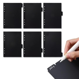 Tovyzalg 6-Tab Write & Erase Plastic Binder Dividers | Black Organizers for 6-Ring & A5 6-Ring Binders | Aesthetic Tear-Resistant Binder Separators (6-Pack)