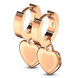 Bungsa Women's Creole Earrings with Heart Pendant Rose Gold Made of 316L Stainless Steel, Stainless Steel, Pearl