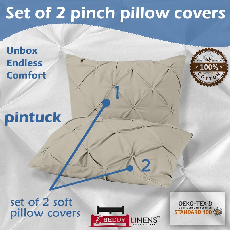 eBeddy Linens Silver Grey Pinch Pleated Pintuck Pillow Shams Set
