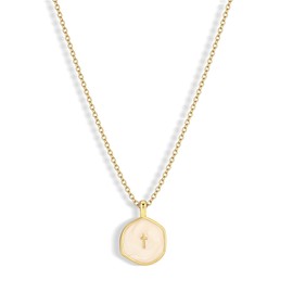 CTEEGN 14K Gold Plated Dainty Cross Necklace for Women White Enamel Pendant