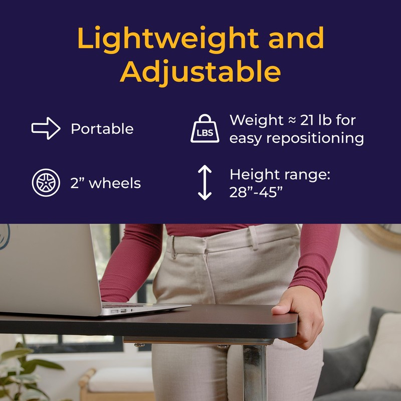 Drive Medical Overbed Table with Wheels - Secure Height Adjustment