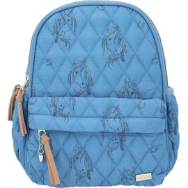 Depesche 12026 Miss Melody Blue Quilt Children's Backpack with Horse Pattern and Quilted Seam Look, Bag in Pale Blue with Adjustable Shoulder Straps